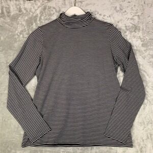J. Jill Striped Jersey Turtleneck Top Black Grey Petite Medium Long Sleeve NEW